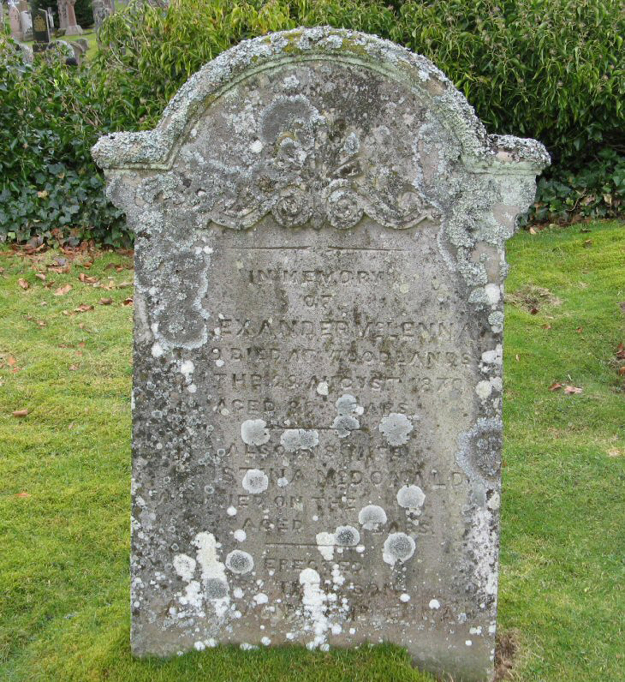 Photo of headstones/Alexander McLennan died 1870 MI Fodderty